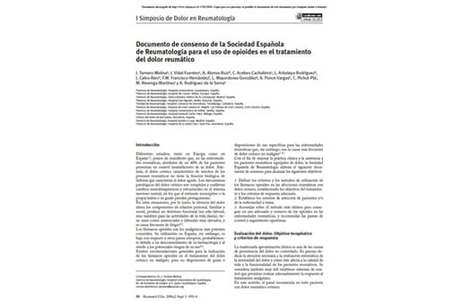 Documento de consenso de la SER para el uso de opioides en el tratamiento del dolor reumático
