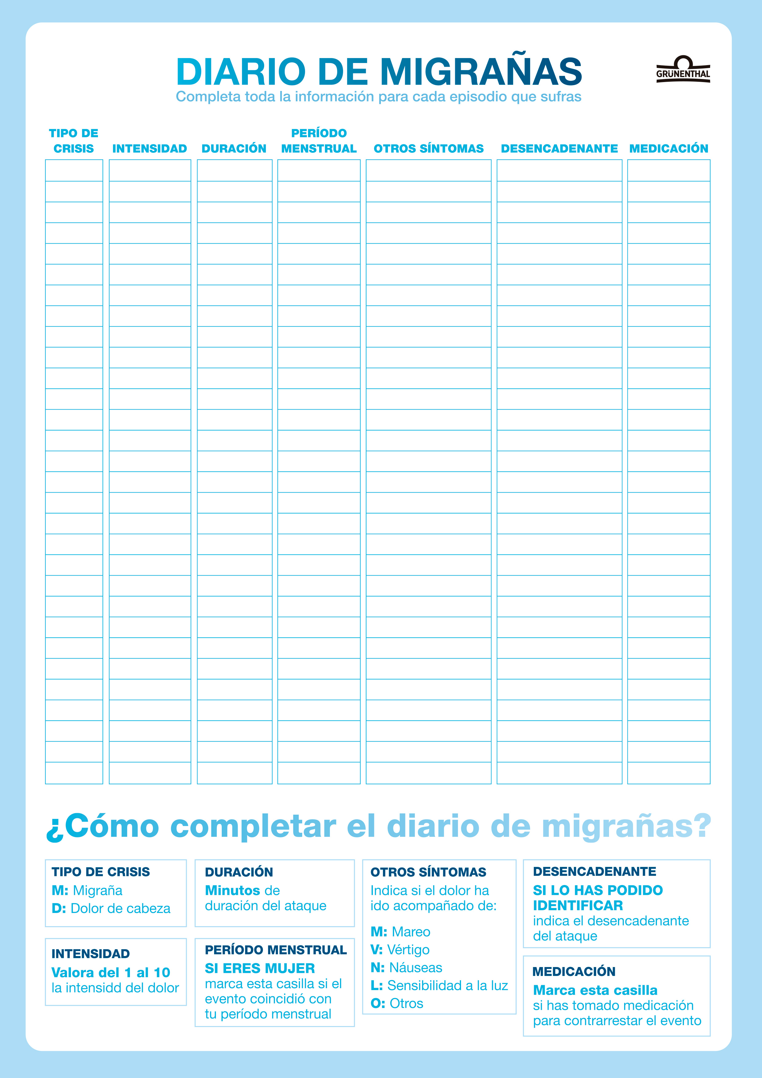 Diario guía de pacientes con migrañas